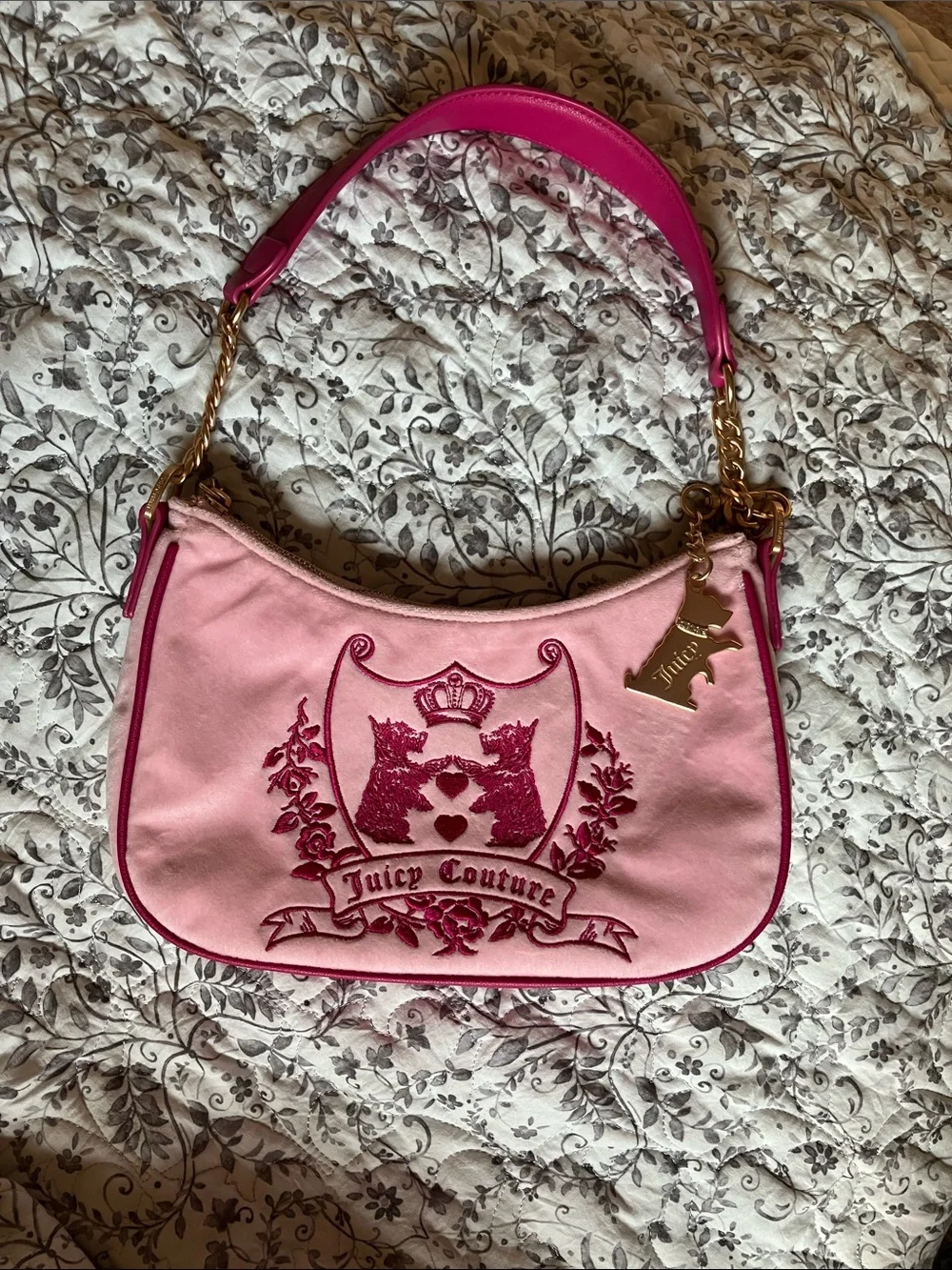(No pom poms on it) Juicy Couture Two-Tone Pink Embroidered Shoulder Bag